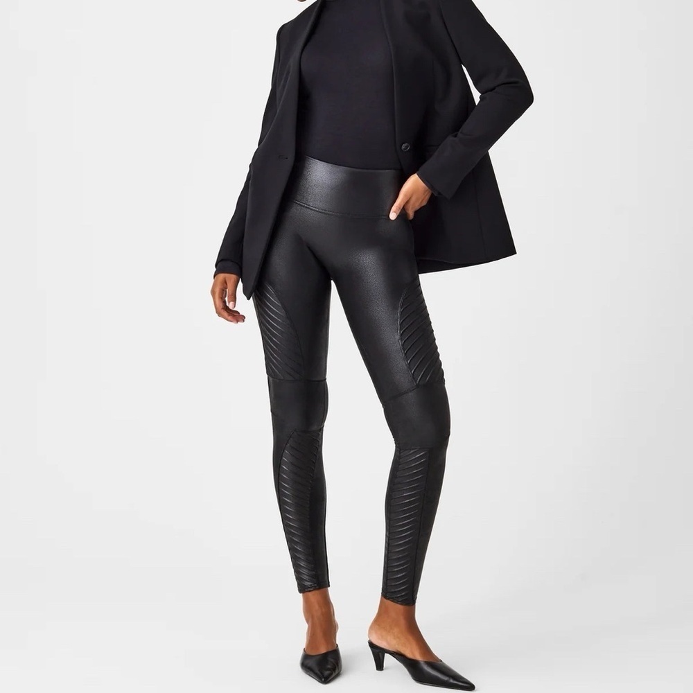 Spanx Moto Faux Leather Black Leggings Sz M